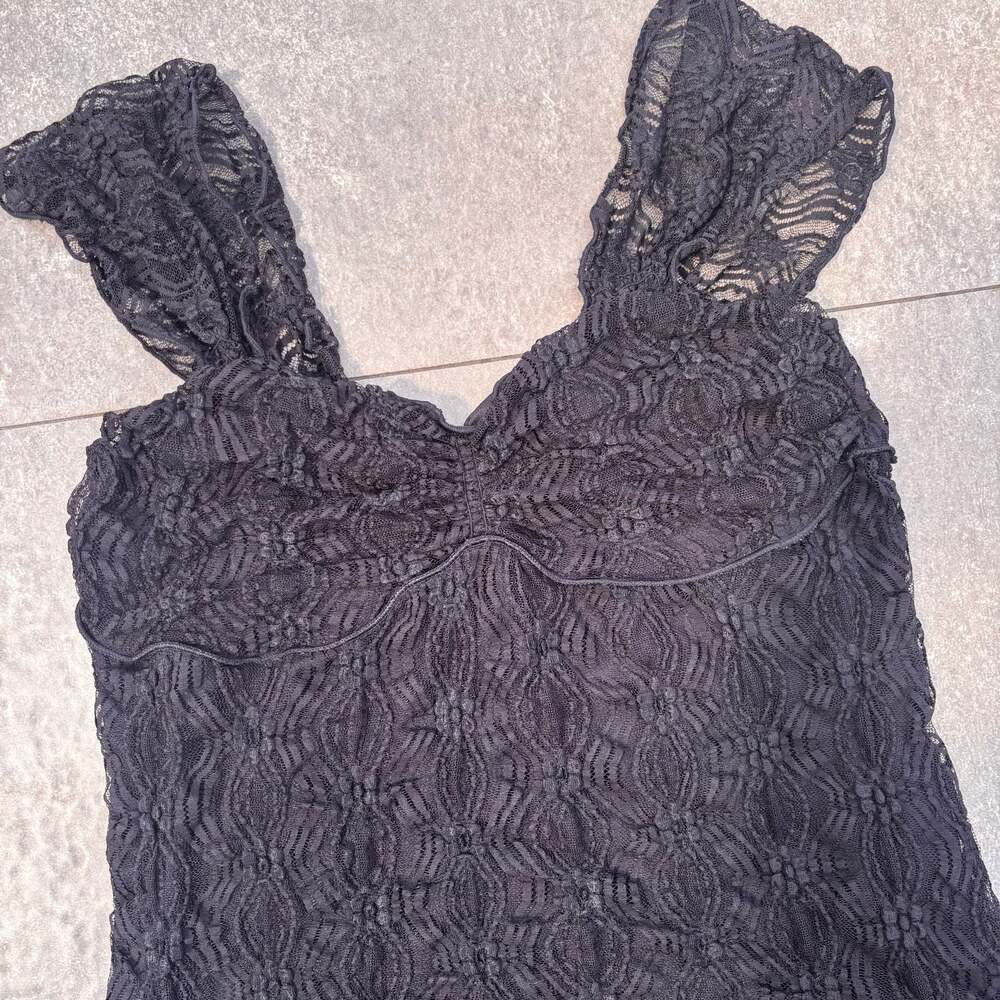 Max Studio Black Lace Ruffle Strap Cami Tank Top Size XS